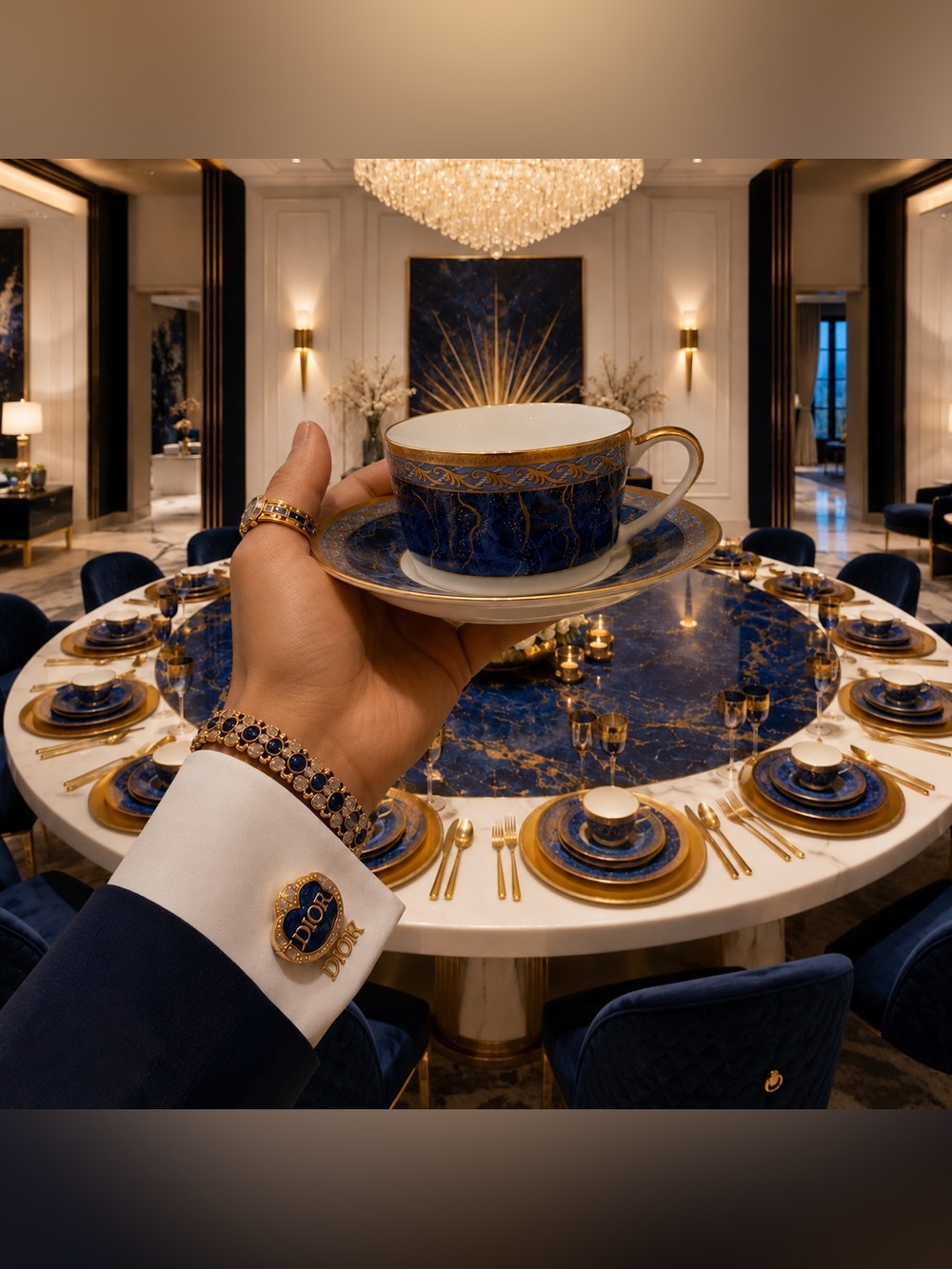 Christian Dior Azure Royale Fine Original Art CUP & SAUCER 90s Vintage Porcelain
